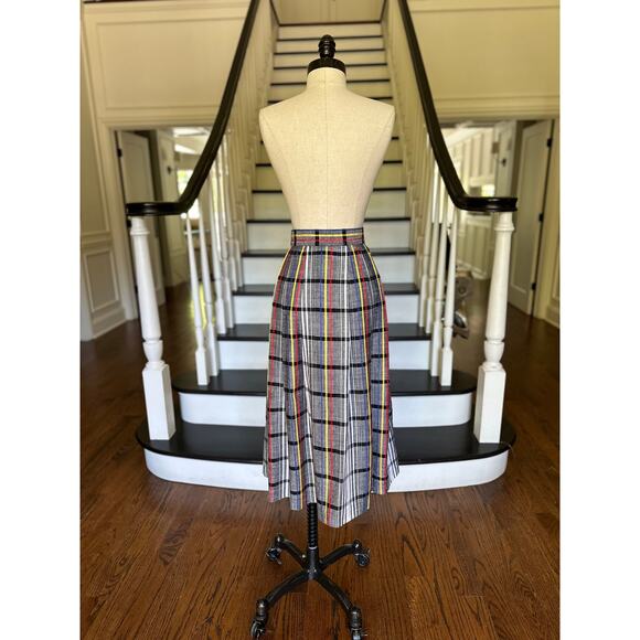 Vintage 80s Skirt Pleated Plaid Tartan Retro 50s Midcentury Rockabilly Preppy - Picture 7 of 12